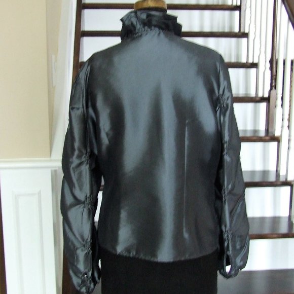 Beautiful Gray Ruffled Taffeta Blouse Top for Formal Elegant Evening Party XL - Picture 3 of 9